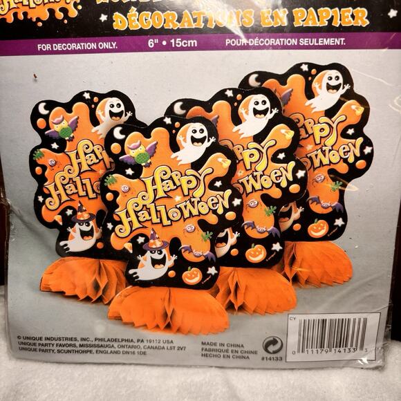 Vintage Halloween Honeycomb Decorations 4 Pack 4 Ghost Pumpkin Party Decor New - Picture 2 of 4